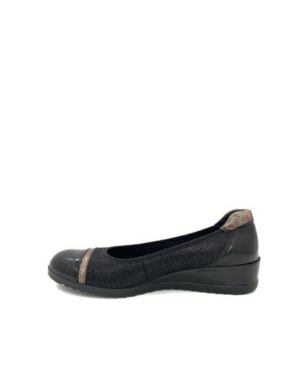 Black Textured Slip-On Flat with Metallic Trim