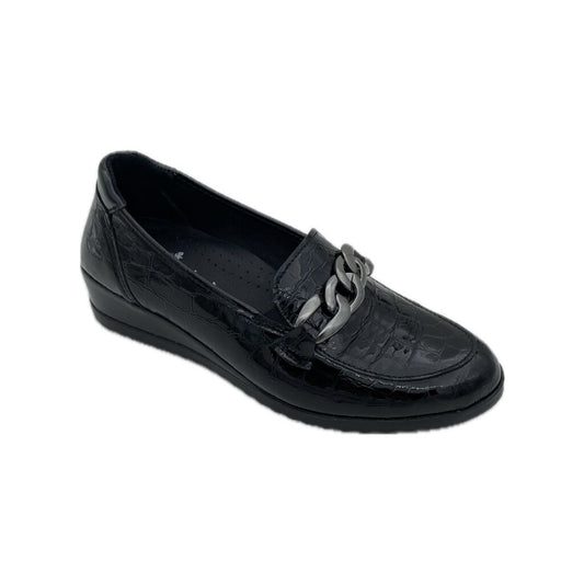 Black Embossed Loafer with Chain Detail
