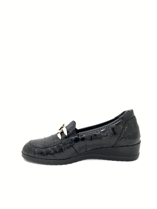 Black Embossed Loafer with Chain Detail