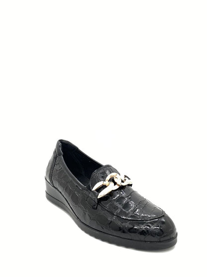 Black Embossed Loafer with Chain Detail