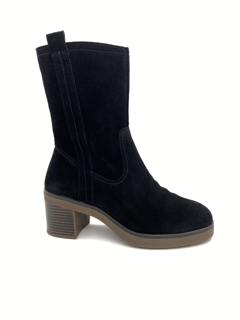 Black Suede Ankle Boot with Stacked Heel