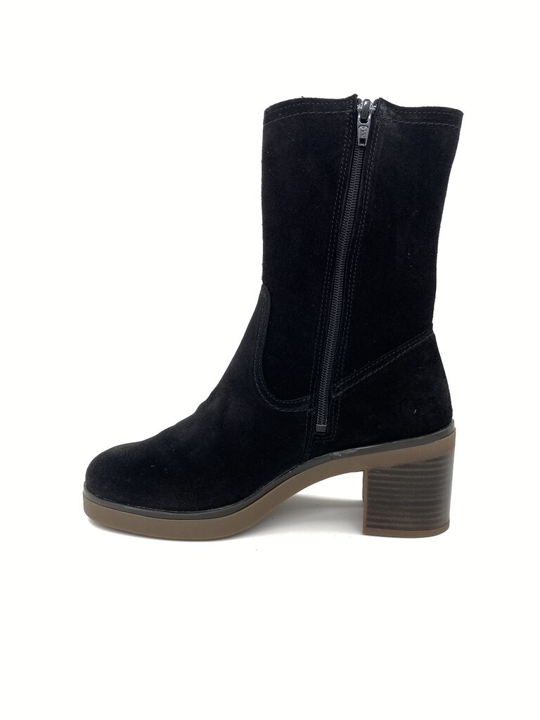 Black Suede Ankle Boot with Stacked Heel