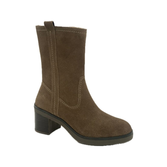 Brown Suede Mid-Calf Boots with Block Heel