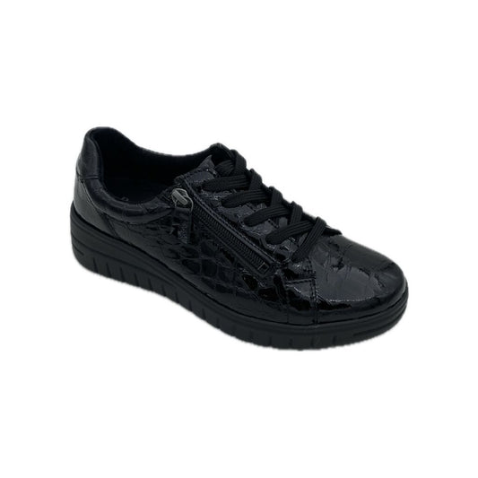 Black Embossed Sneaker with Side Zipper