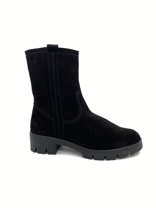 Black Suede Ankle Boot with Chunky Sole