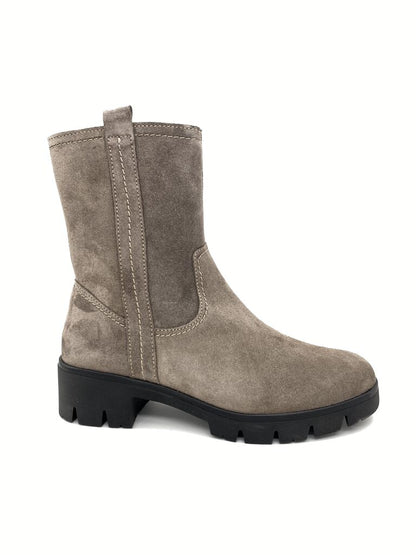 Taupe Suede Mid-Calf Boots with Chunky Sole