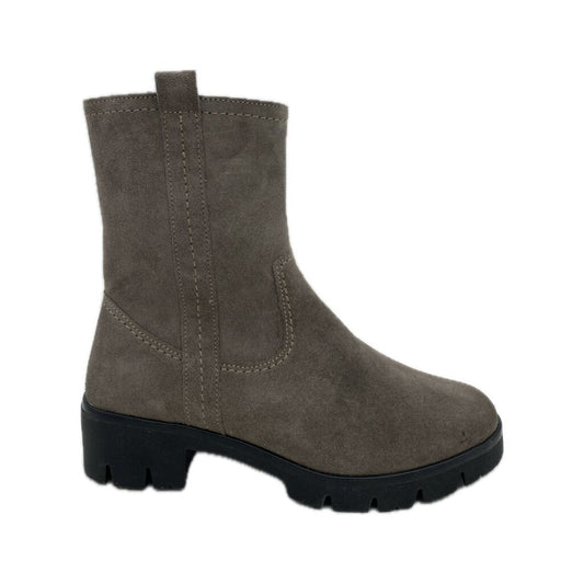 Taupe Suede Mid-Calf Boots with Chunky Sole