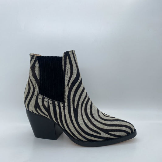 Black and White Animal Print Ankle Boot with Block Heel