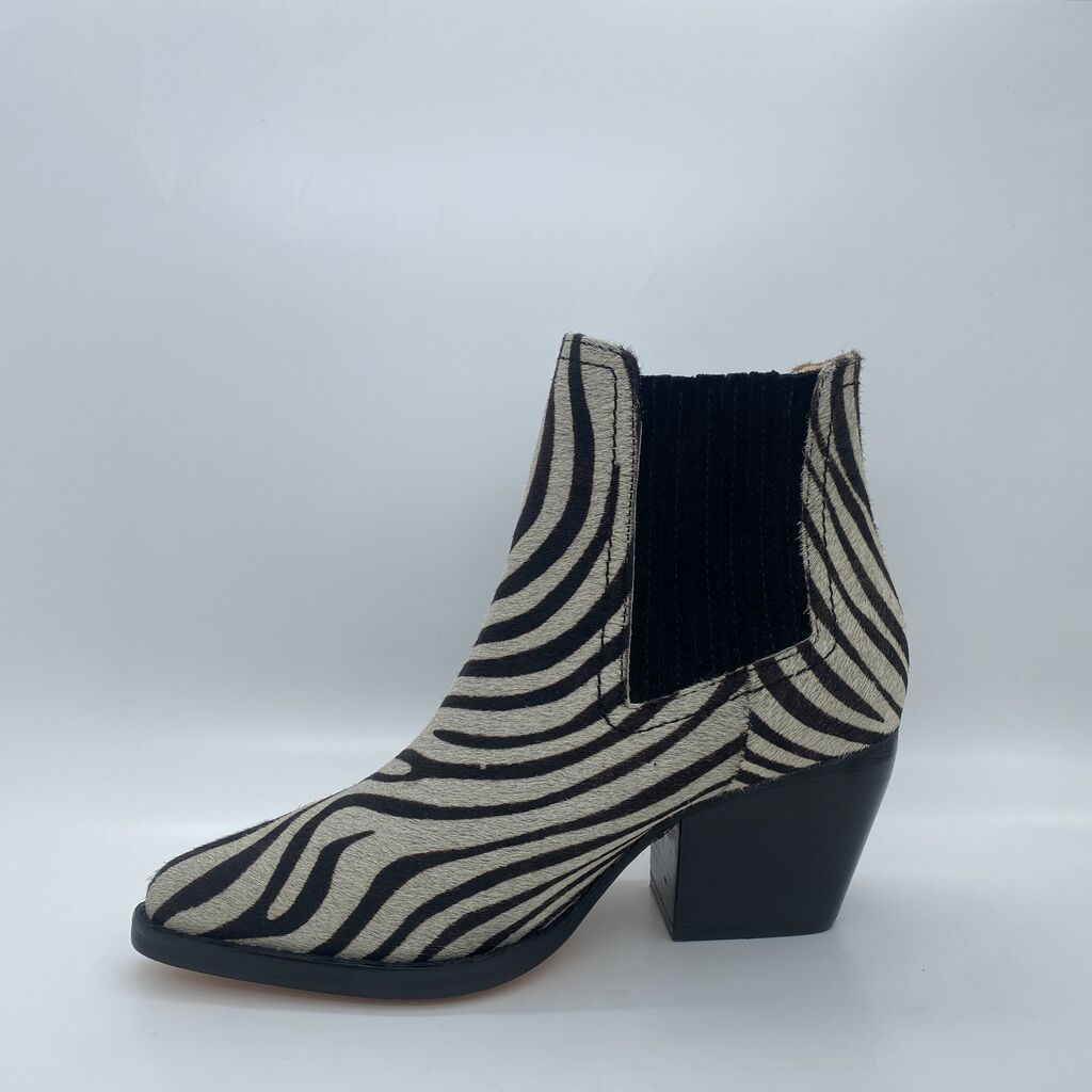 Black and White Animal Print Ankle Boot with Block Heel