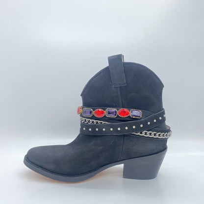 Black Suede Ankle Boots with Embellished Strap