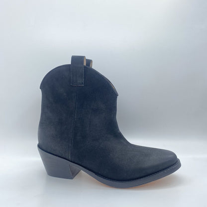 Black Suede Ankle Boots with Embellished Strap