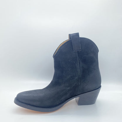 Black Suede Ankle Boots with Embellished Strap