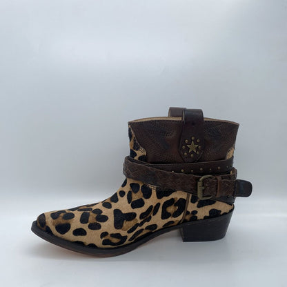 Leopard Print Leather Ankle Boots with Braided Strap