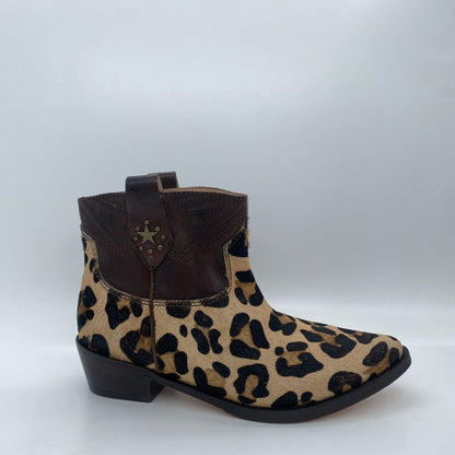Leopard Print Leather Ankle Boots with Braided Strap