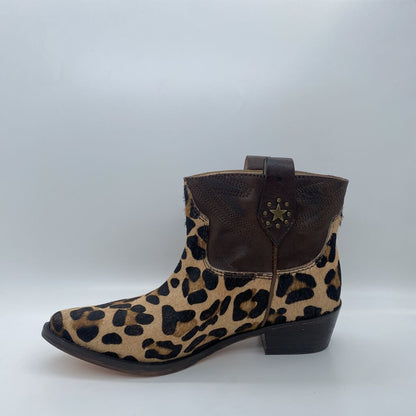 Leopard Print Leather Ankle Boots with Braided Strap