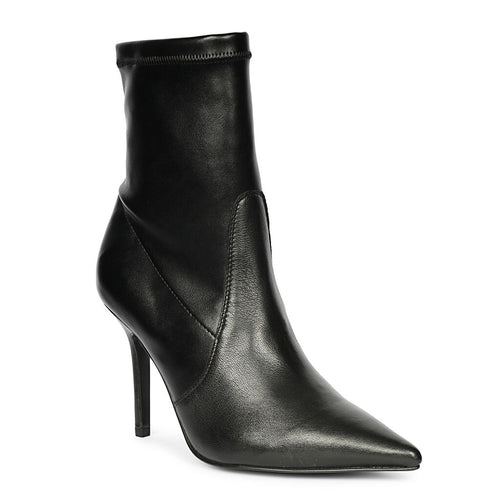 Black Pointed-Toe Ankle Stiletto Boots