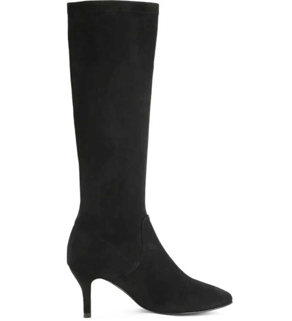 Black Suede Knee-High Boots with Slim Heel