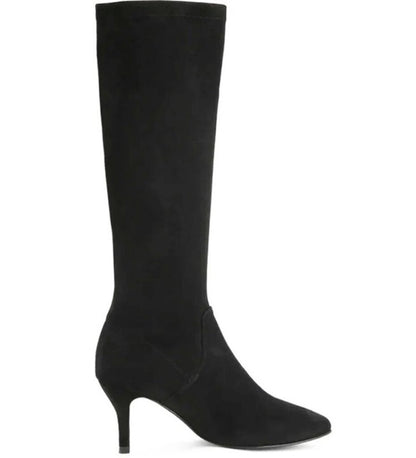 Black Suede Knee-High Boots with Slim Heel