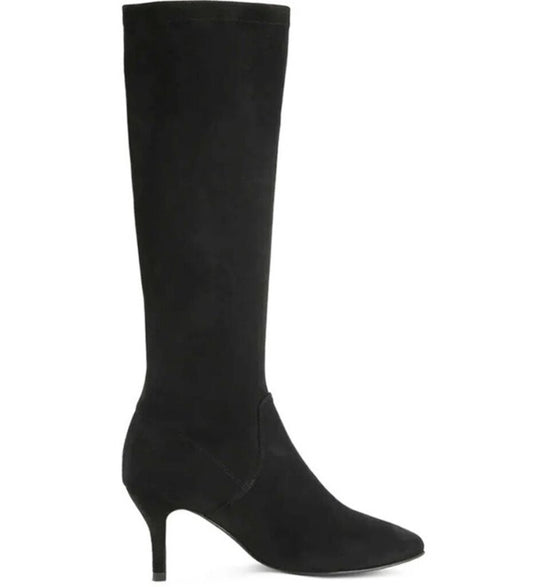 Black Suede Knee-High Boot with Stiletto Heel