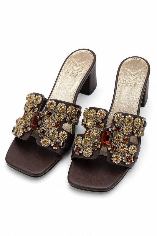 Heeled Mule Open-Toe Nappa BROWN