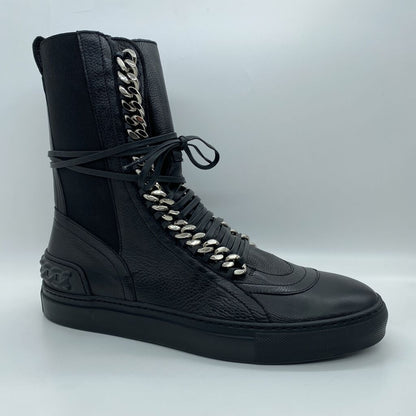 Black Textured High-Top Sneakers with Chain Detail