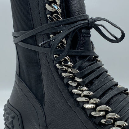 Black Textured High-Top Sneakers with Chain Detail