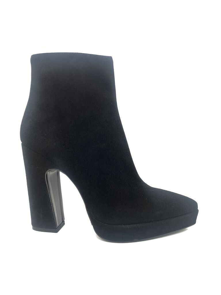 Black Suede Ankle Boot with Chunky Heel