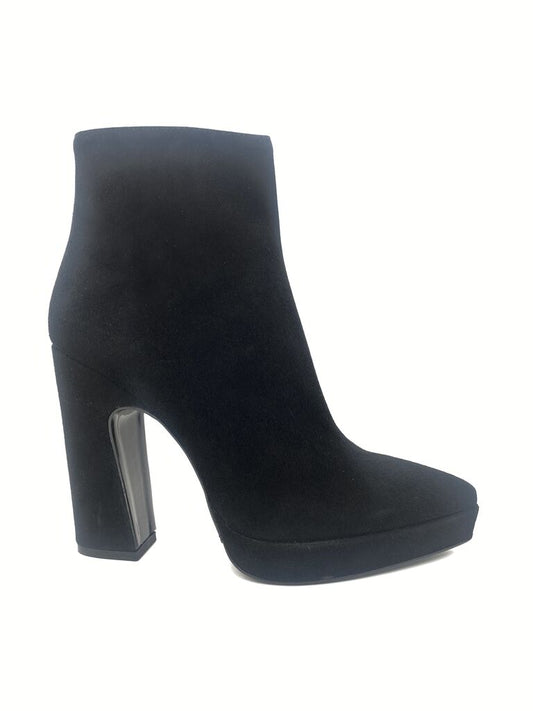 Black Suede Ankle Boot with Chunky Heel