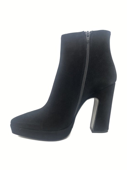 Black Suede Ankle Boot with Chunky Heel