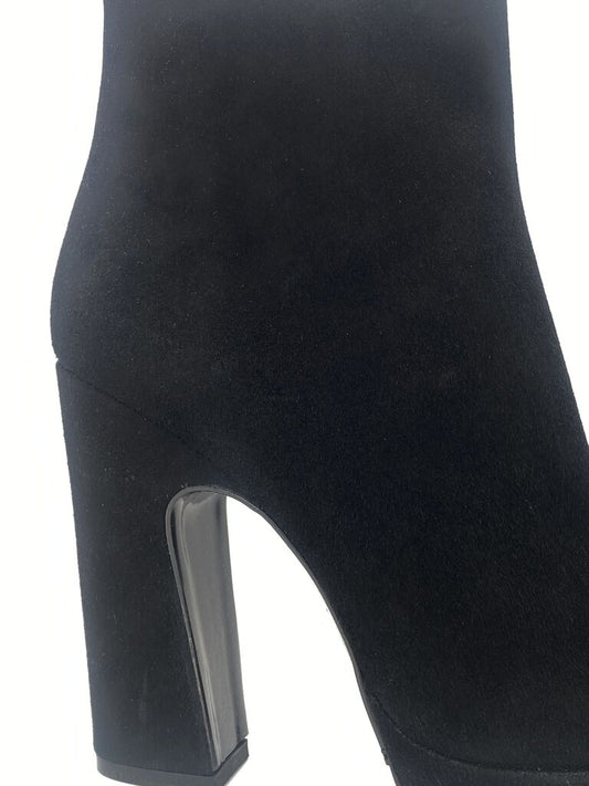 Black Suede Ankle Boot with Chunky Heel