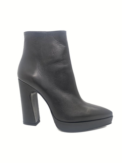 Black Leather Platform Ankle Boots