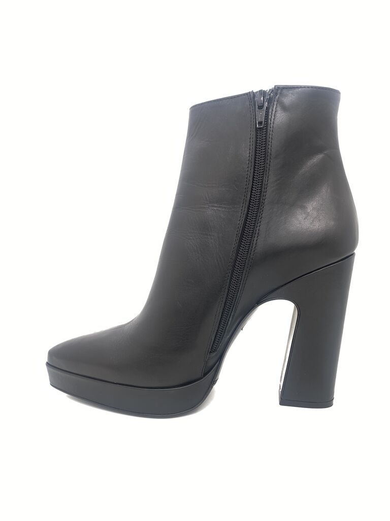 Black Leather Platform Ankle Boots