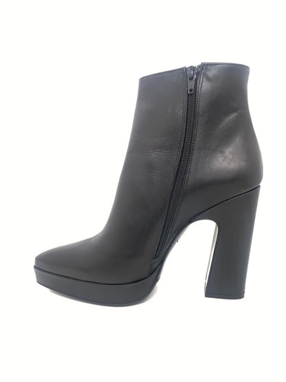 Black Leather Platform Ankle Boots