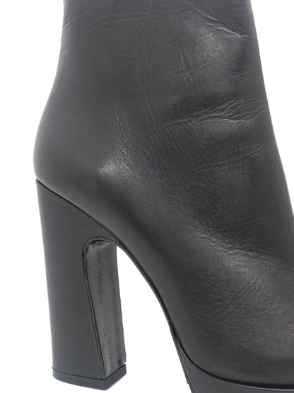 Black Leather Platform Ankle Boots