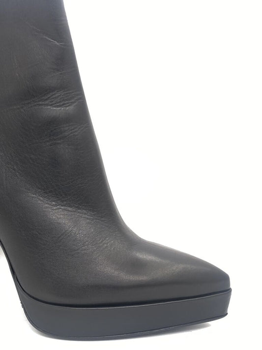 Black Leather Platform Ankle Boots
