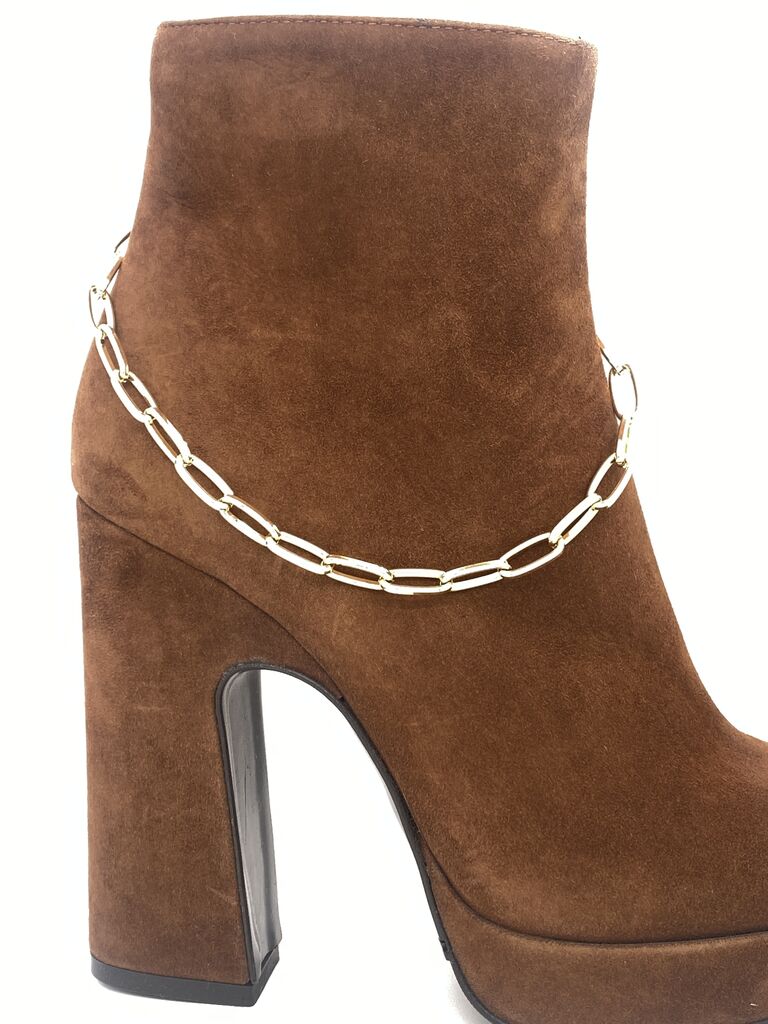 Brown Suede Platform Ankle Boots with Chain Detail