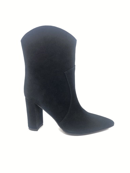 Black Suede Ankle Boot with Block Heel