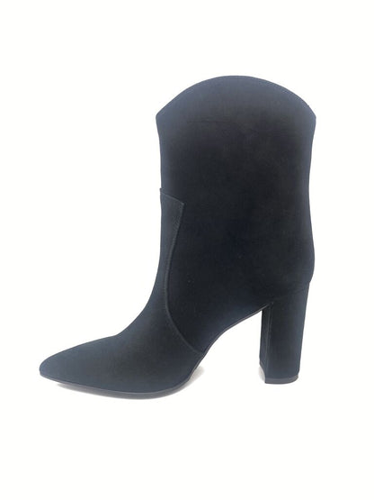 Black Suede Ankle Boot with Block Heel