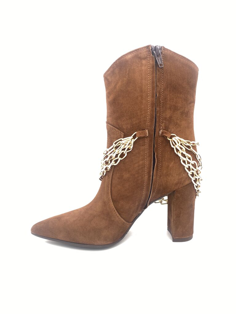 Brown Suede Boots with Chain Accent