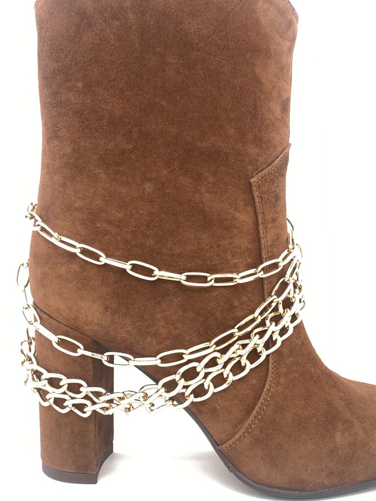 Brown Suede Boots with Chain Accent