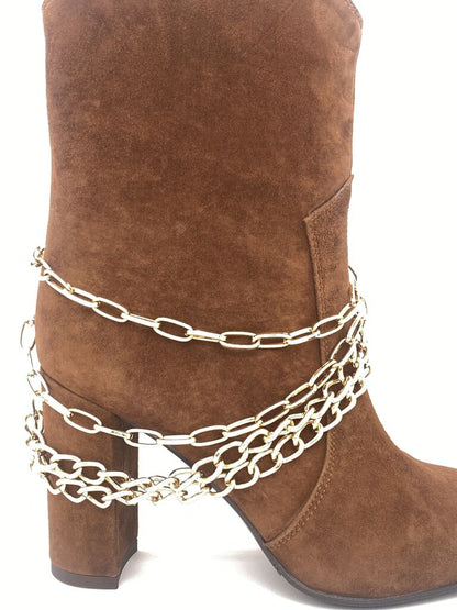 Brown Suede Boots with Chain Accent