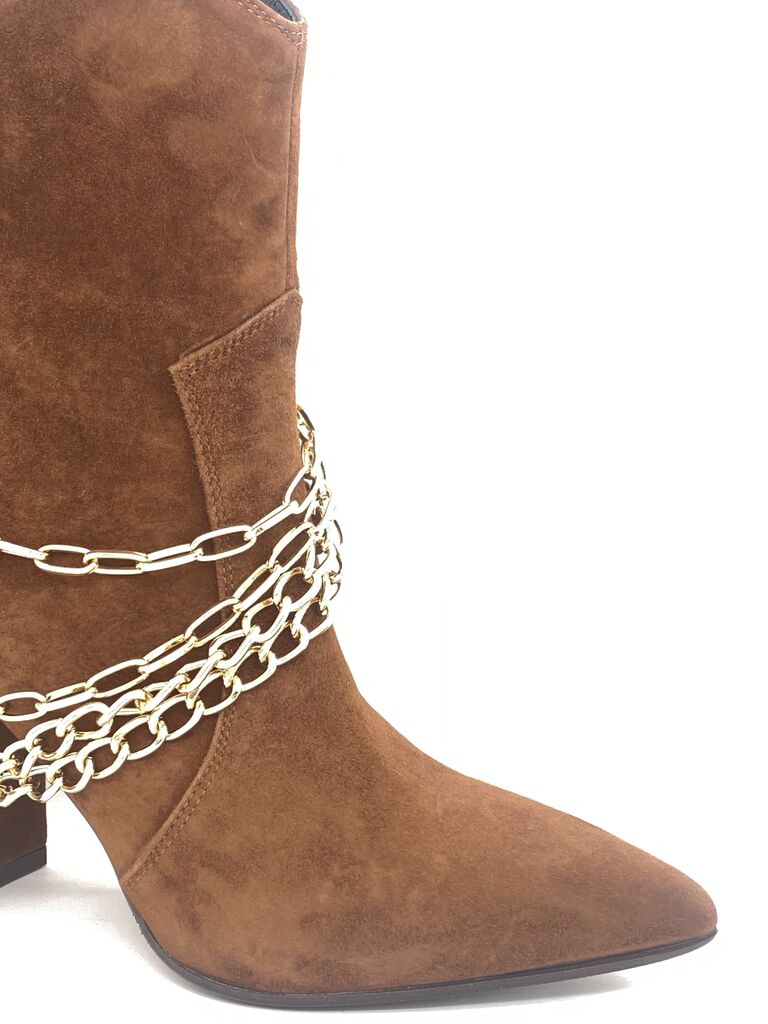 Brown Suede Boots with Chain Accent