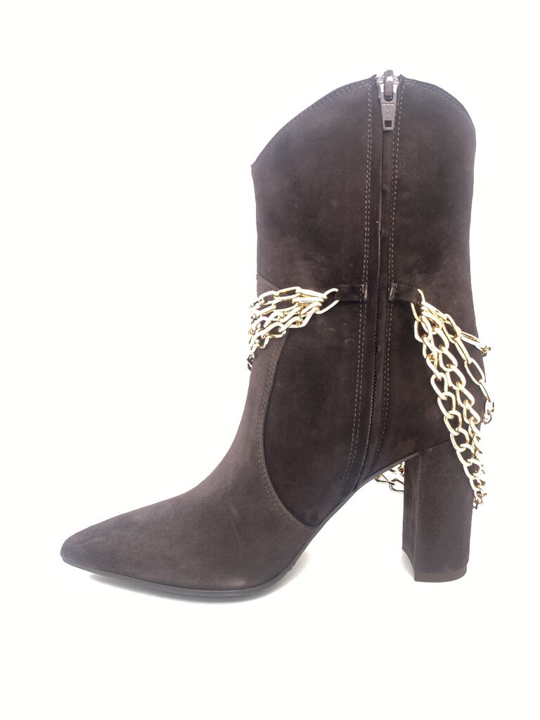 Dark Suede Ankle Boot with Chain Detail