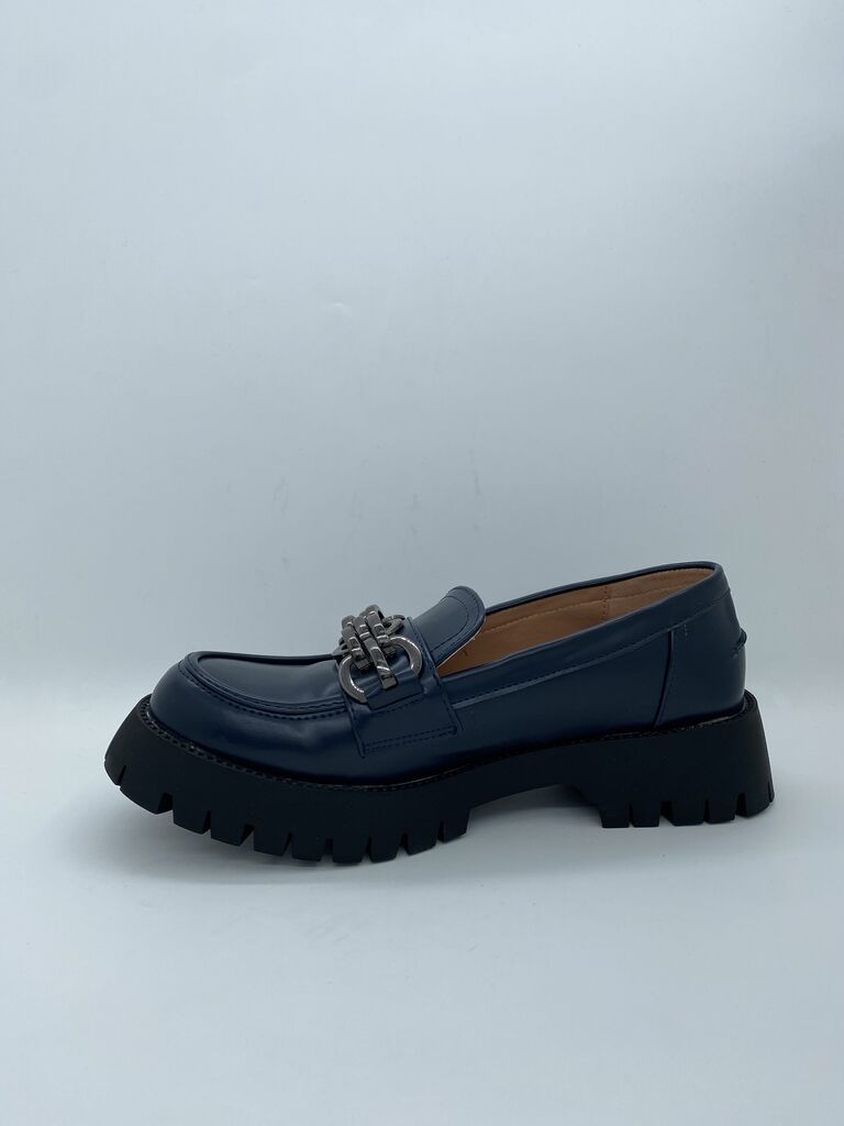 Navy Chunky Sole Loafer with Chain Detail