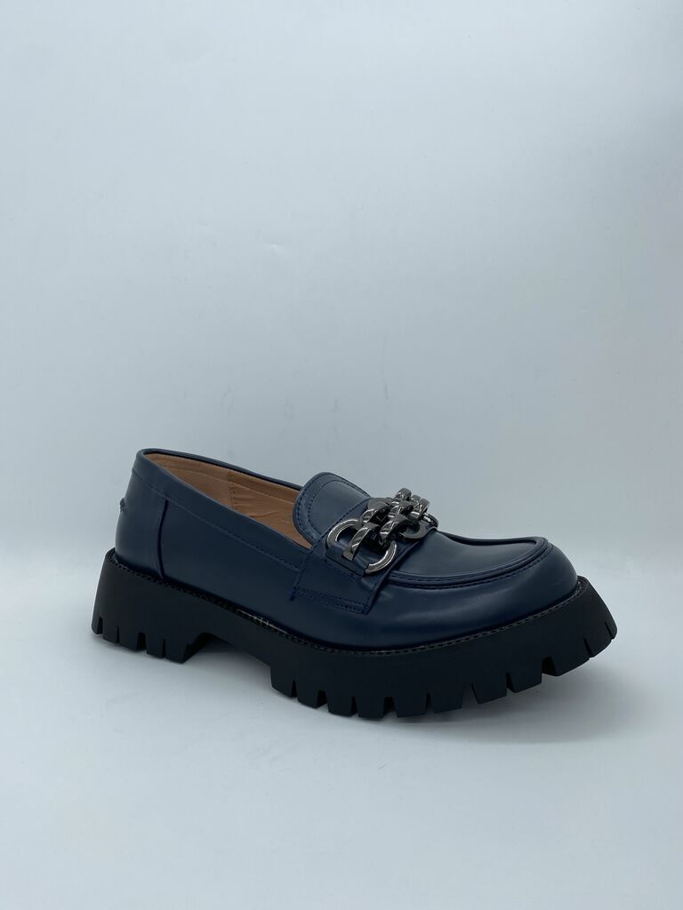 Navy Chunky Sole Loafer with Chain Detail