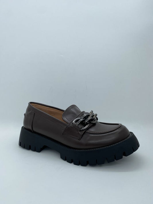 Brown Loafer with Chain Detail and Chunky Sole