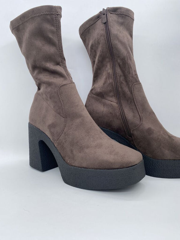 Brown Suede Ankle Boots with Block Heel