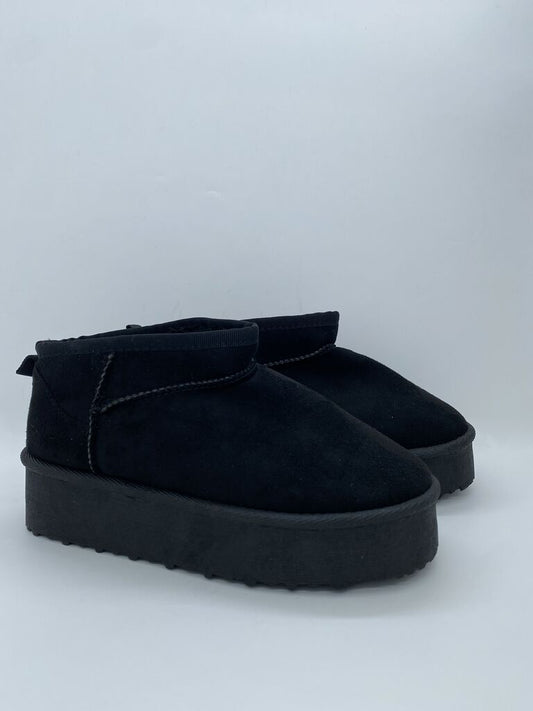 Black Platform Ankle Boots with Velcro Strap