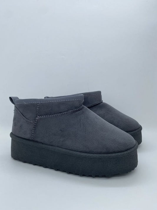 Charcoal Suede Platform Slip-On Shoes