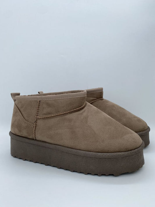 Brown Suede Platform Slip-On Shoes